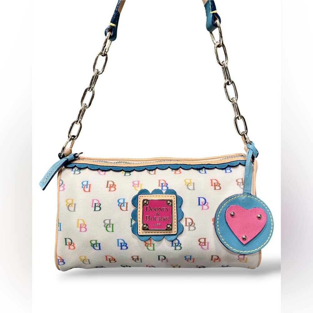 DOONEY & BOURKE VINTAGE Y2K MULTICOLOR RAINBOW MONOGRAM BARREL SHOULDER BAG